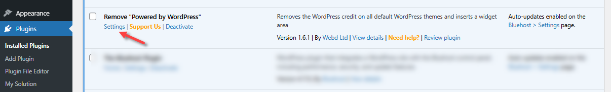 "Remove 'Powered by WordPress'" plugin - Setttings