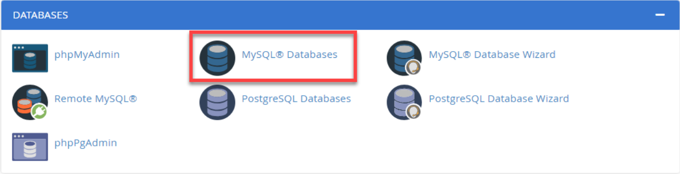 cpanel control panel databases mysqldatabases click mysql databases