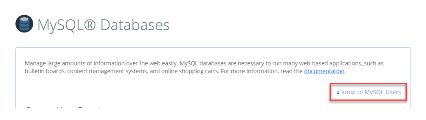 mysql databases click jump to mysql users