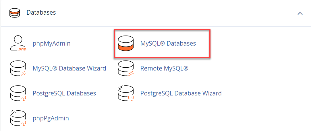 MySQL Databases icon under Databases