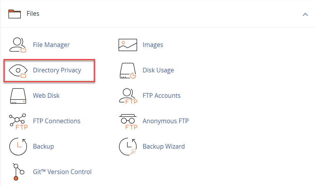 Directory Privacy icon under Files
