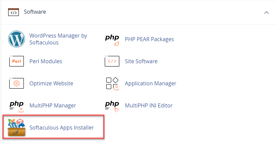 Softaculous Apps Installer icon under the Software section