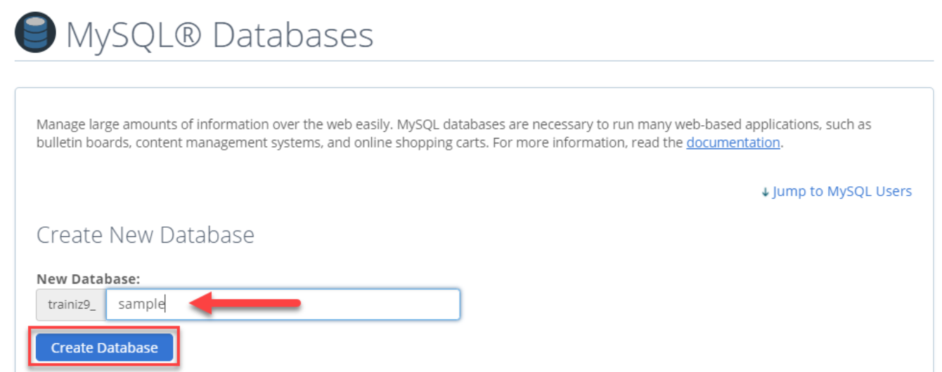 mysqldatabases create new database name mysql databases enter a name for the database field new database