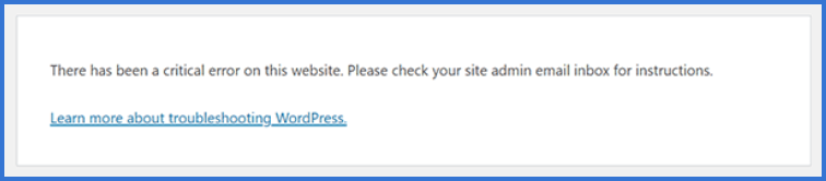 wordpress critical error core file notification wordpress message