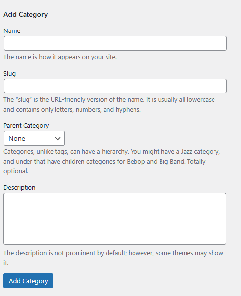 Add new category form