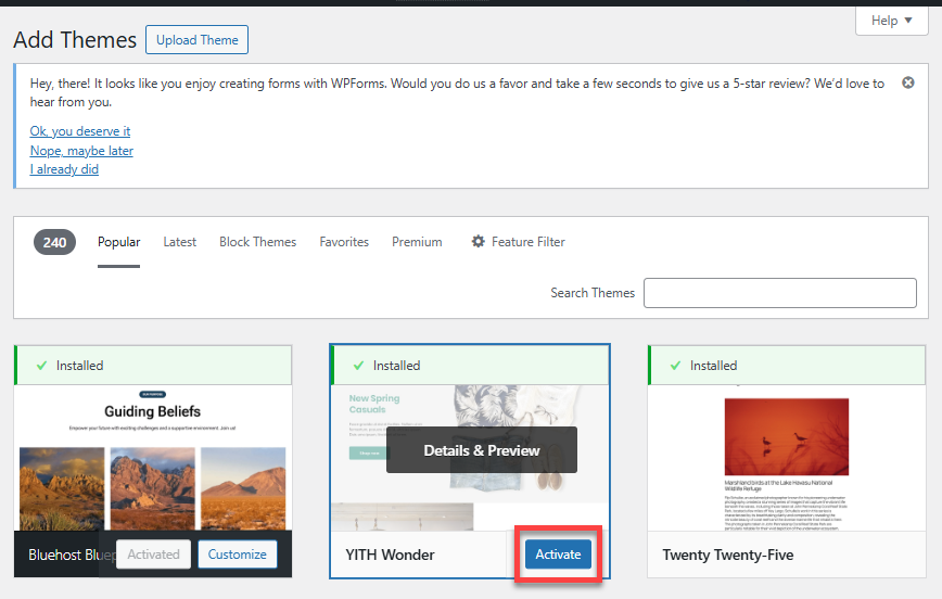 Activate a New WordPress Theme