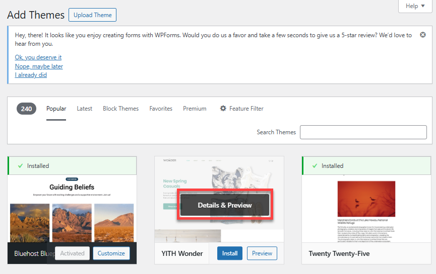Install WordPress theme - Details & Preview