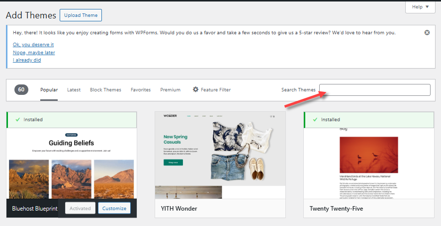 Install WordPress Theme - Themes - Search for a theme