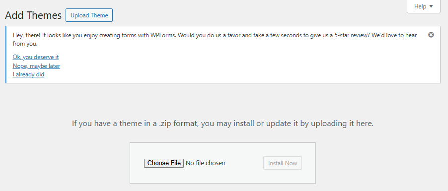 WordPress dashboard - Upload - Choose file