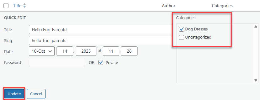 Assign Categoru