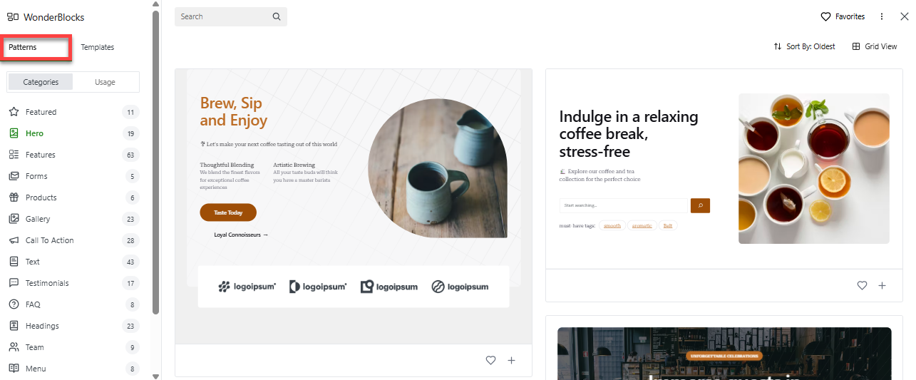 WonderBlocks - Patterns tab