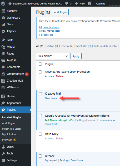 Plugin - Deactivate link