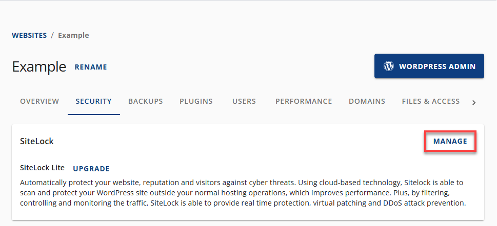 Security tab and Manage button