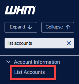 WHM - Account Information - List Accounts