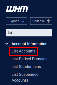 WHM List Accounts