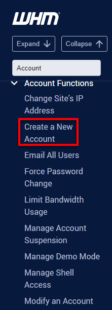 WHM Create a New Account