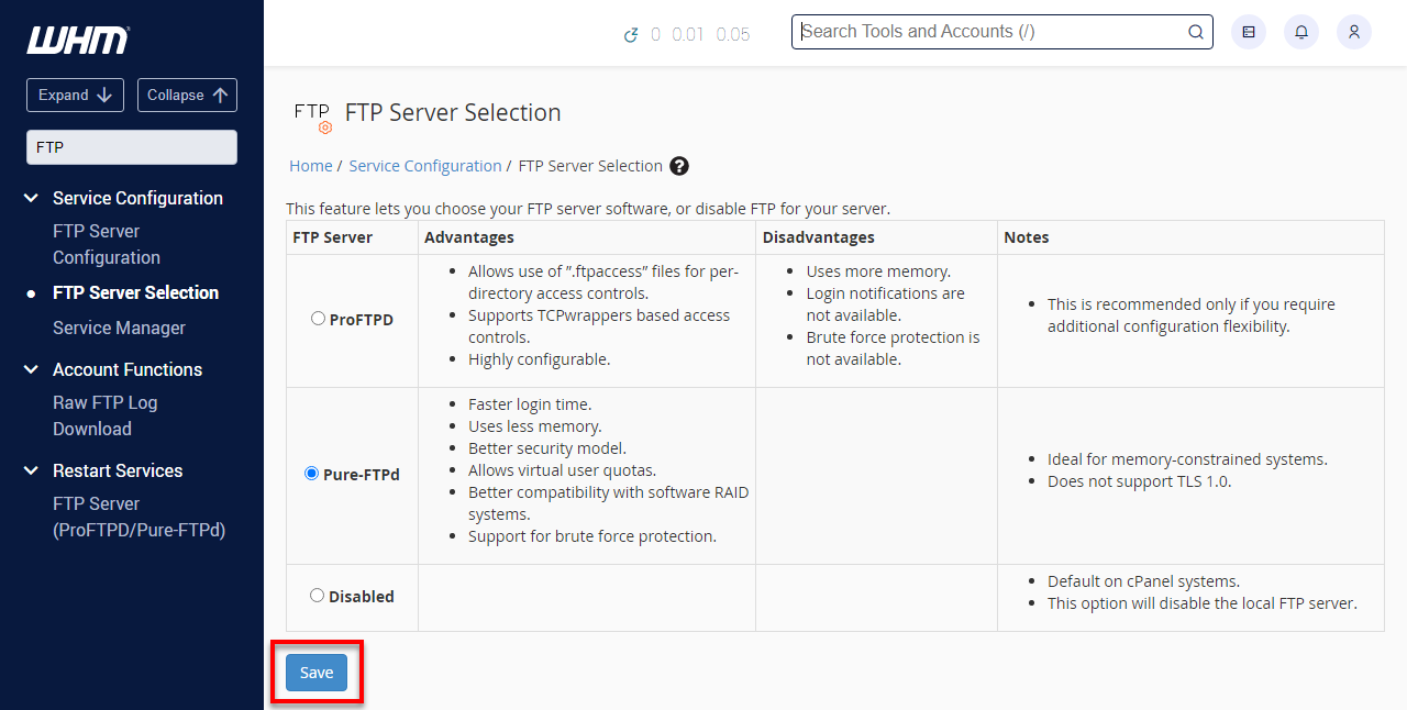 FTP Selection Server Pure-FTPD