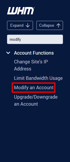 WHM Modify An Account