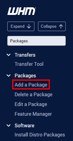 WHM Add a Package