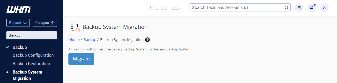 WHM - Backup System Migration