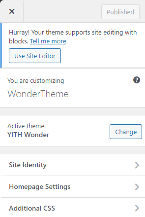 Bluehost WP Dashboard Appearance Customize Page
