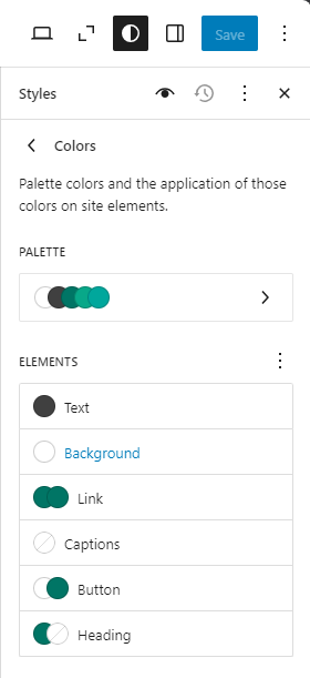 Bluehost WP Dashboard Appearance Editor Elements - Edit Styles Colors