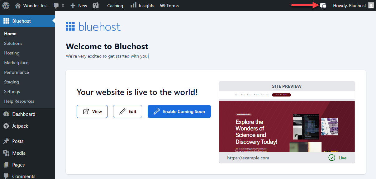 Bluehost WonderSuite WP Dashboard - WonderHelp Icon